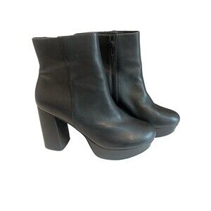 Steve Madden Grate Black Leather Platform Boots 8:5